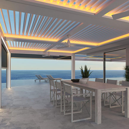 StruXure lighting and screens for your pergola