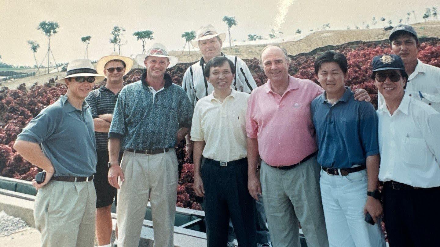 Jeff at Pulai Springs Resort in Johor Baru Malaysia, 1996 with Robert Trent Jones Jr. and team