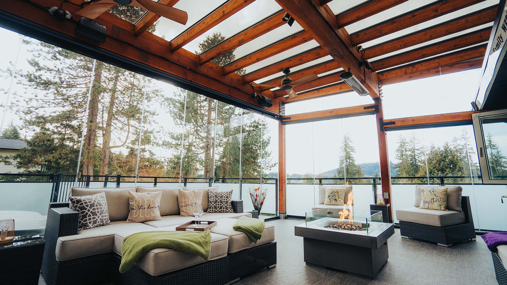 Lumon upper patio glass in an outdoor living space.